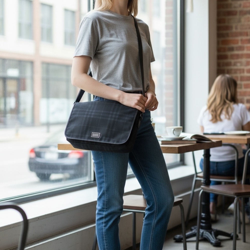 Black Checkered Women Bag